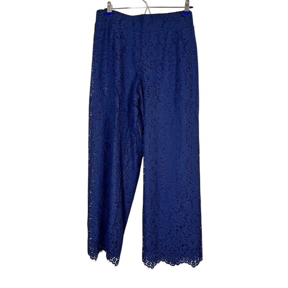 Floral Lace Wide Leg Pant M Blue Boho Hippie Indie Folk Western Classic Chic 80s - Picture 7 of 10